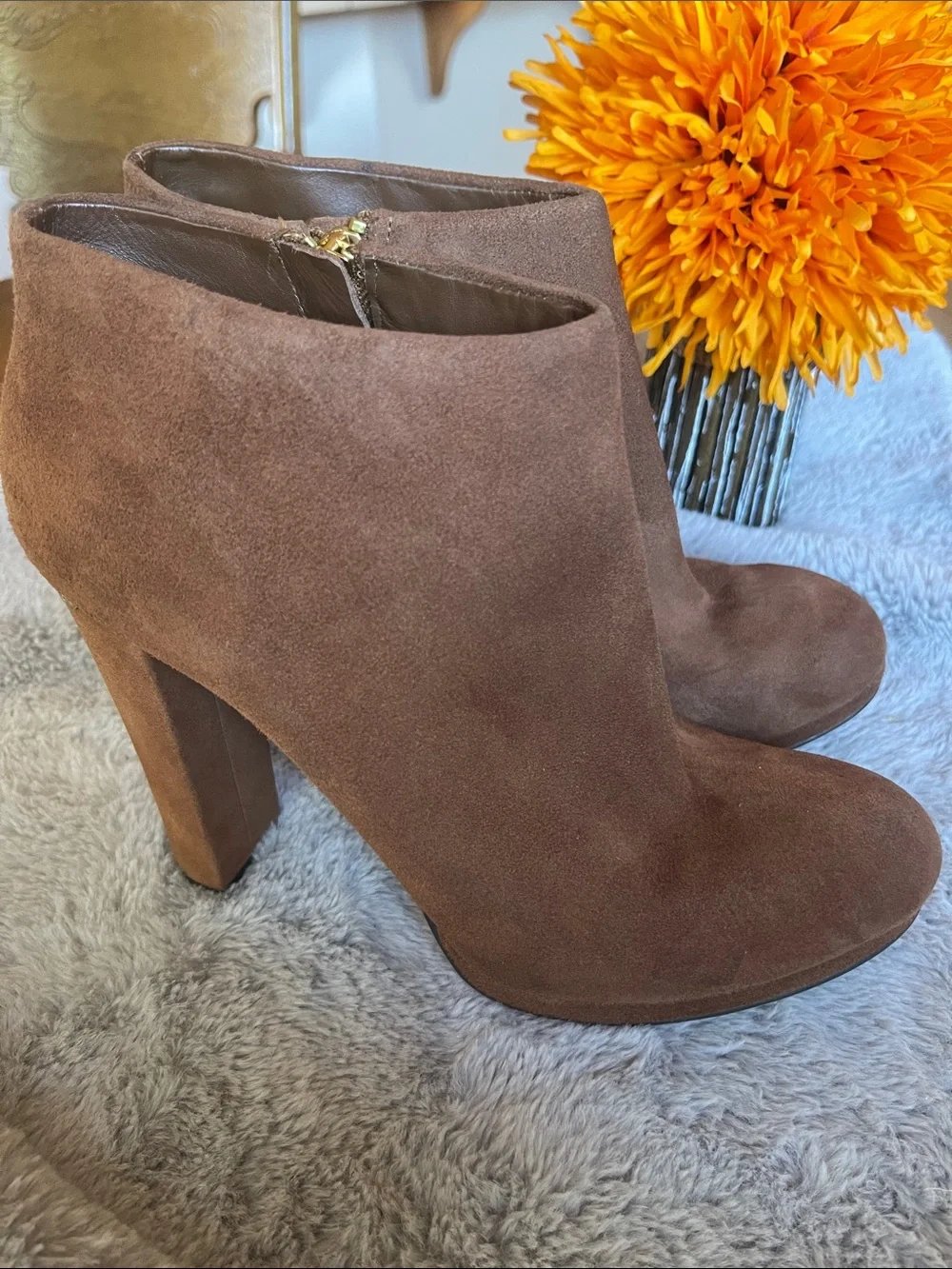 Michael Kors Brown Suede High Block Heel Ankle Booties